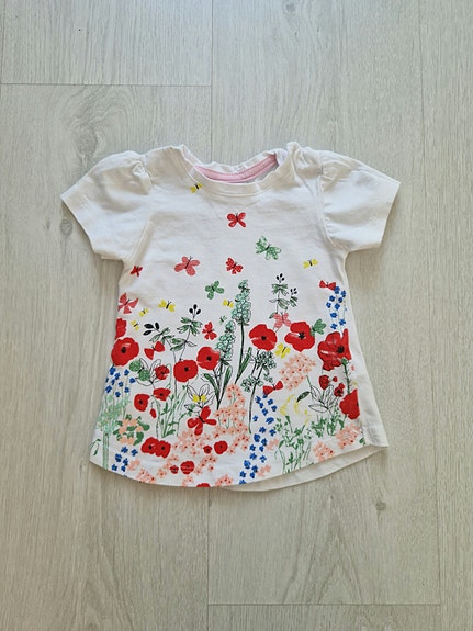 Ciraf, valkoinen lyhythihainen kukkatunika/mekko, koko 56