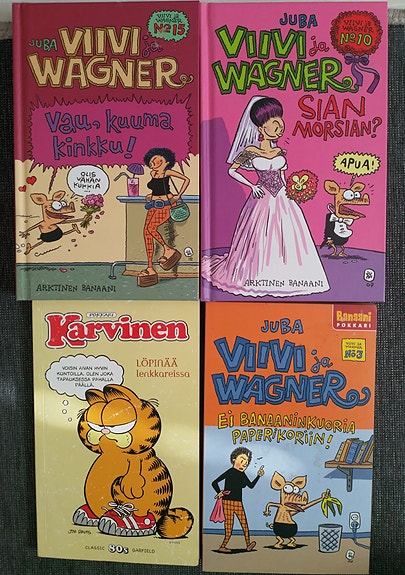 3 kpl Viivi&Wagner kirjoja ja 1 kpl Karvinen.