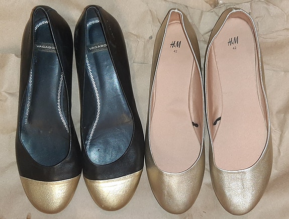 2x ballerinat 42 musta kulta Vagabond ja H&M