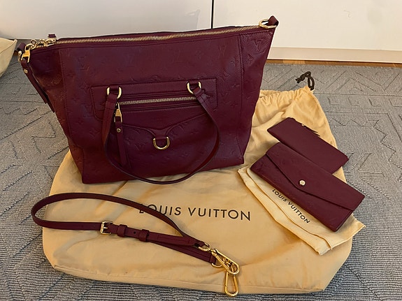Aito Louis Vuitton Empreinte Aurore Lumineuse PM laukku ja Sarah lompakko