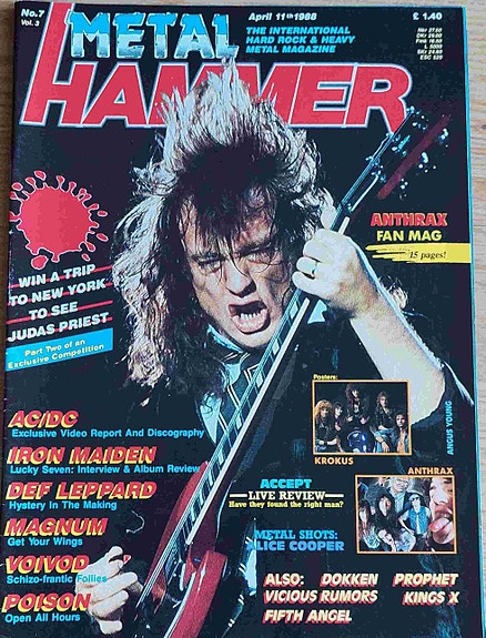 METAL HAMMER No 7 1988 +kaikki julisteet + Anthrax fan mag