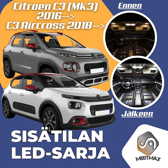Citroen C3 (MK3) Sisätilan LED -muutossarja – 10 kpl – Plug & Play