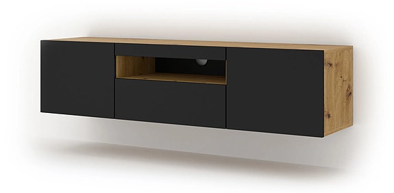 TV-taso AURA 150cm seinä-& lattia-asennus, musta / tammi