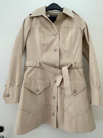 True Vintage 70 luvun Leonard Paris safari takki eko mokkanahka beige S M