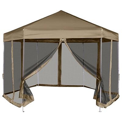 vidaXL Kuusikulmainen pop-up katos sivuseinillä 3,6x3,1m Taupe 220g/m²(sku362013
