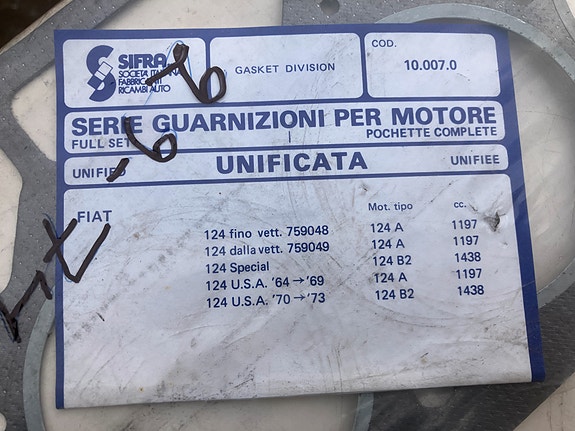 Fiat 124 Täydellinen Tiivistesarja 66-