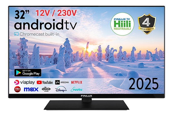 FINLUX 32″ M8.2 ANDROID SMART LED-TELEVISIO 12-voltin tuella 4-VUODEN TAKUU