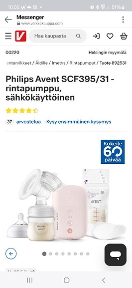 Sähkökäyttöinen rintapumppu