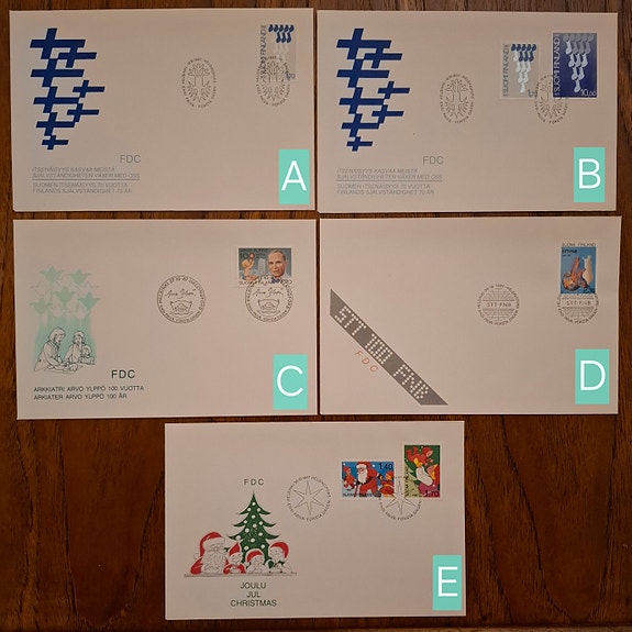 FDC 1987: Suomen itsenäisyys 70v; Arvo Ylppö 100v; STT 100v; Joulu