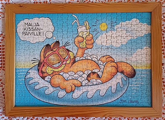 Vintage, palapelitaulu, Karvinen, Jim Davis, 'Malja kissanpäiville', v 1978,