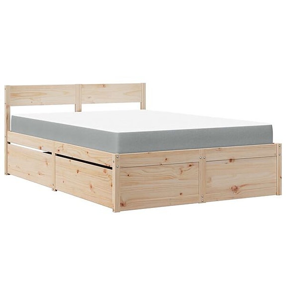vidaXL Sänky laatikoilla ja patjalla 140x190 cm täysi mänty(sku3281910