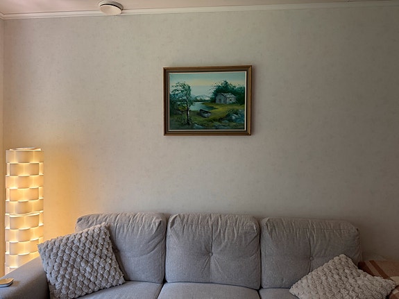 Öljyvärimaalaus, taulu Lapin järvimaisemasta