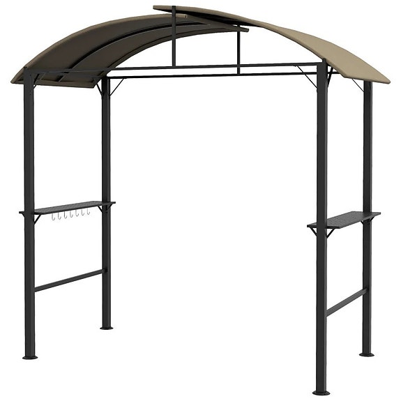 Outsunny grillipaviljonki, 2 sivuhyllyä, koukut, teräsrunko, 1.1 x 2.3m, khaki