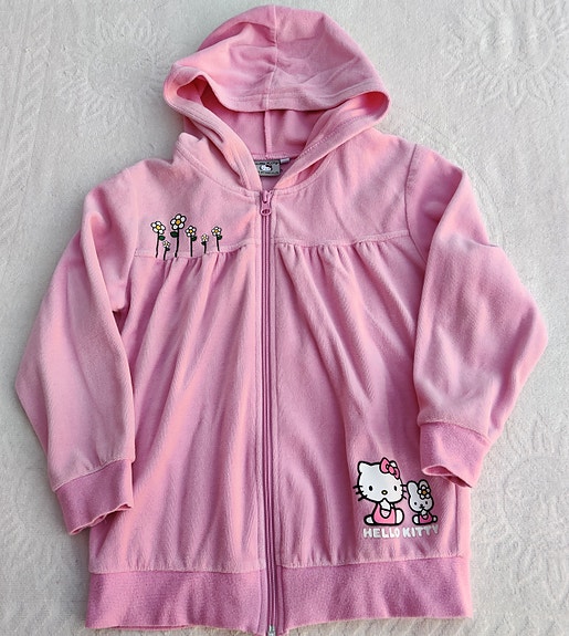 Hello Kitty velour huppari kissafanille, koko 122 cm, vaaleanpunainen