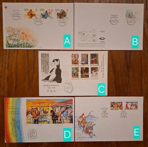 FDC 1990: mm. Punainen Risti; Rudolf Koivu; Joulu