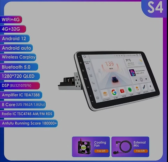 ANDROID AUTO/CAR PLAY SOITIN 10,1" , 4G, 32G, 8CORE