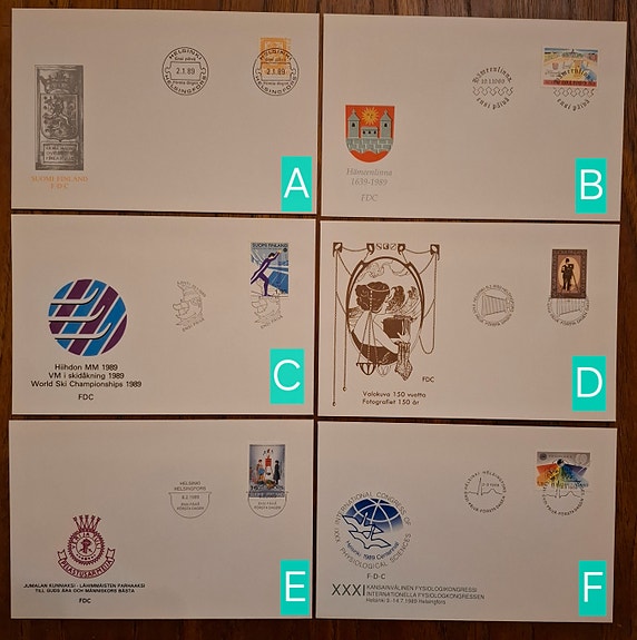 FDC 1989: mm. Vaakuna; Hämeenlinna 350v; Hiihdon MM; Valokuva 150v