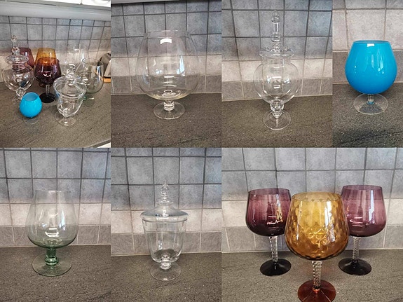 Isoja aromilaseja, lasipurkkeja ja empoli maljoja hinnat erikseen ilmoitettu