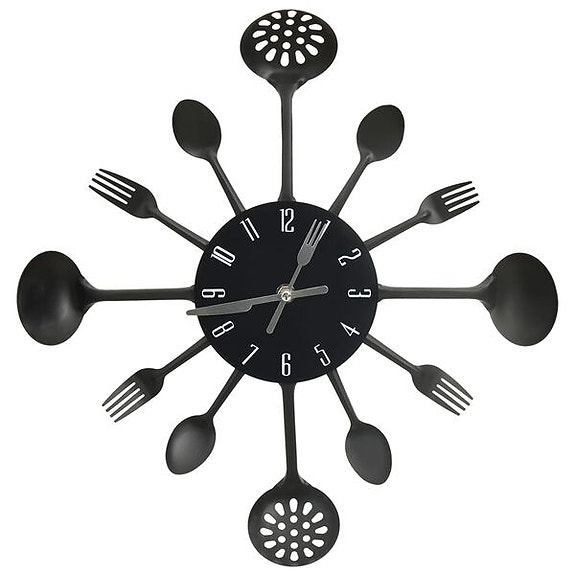 vidaXL Seinäkello lusikka ja haarukka design musta 40 cm alumiini(sku325163
