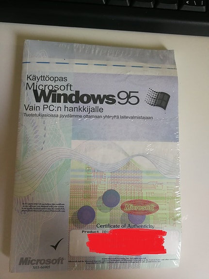 Windows 95 Käyttöjärjestelmä alkuperäispakkauksessa