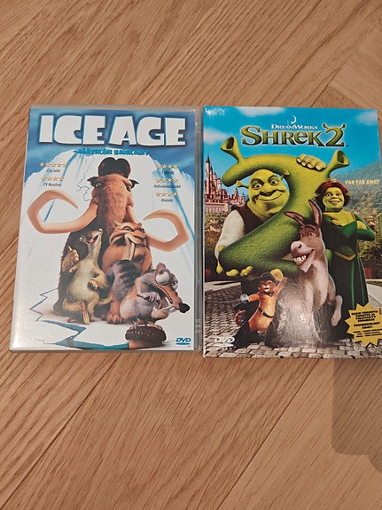 Dvd-elokuvat Ice Age jäätikön sankarit ja Shrek 2