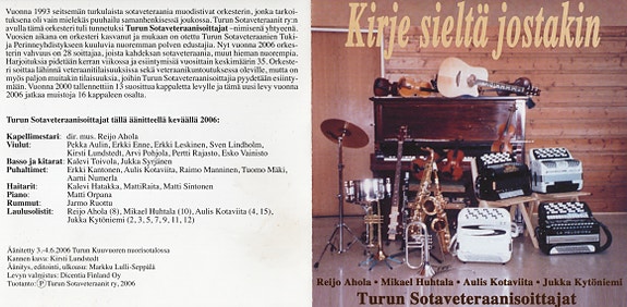 Turun Sotaveteraanisoittajat – Kirje Sieltä Jostakin (2006, CD)