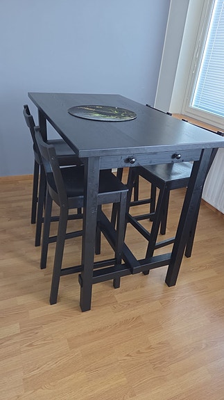 IKEA Ingatorp Dining Table Black Wood with chairs