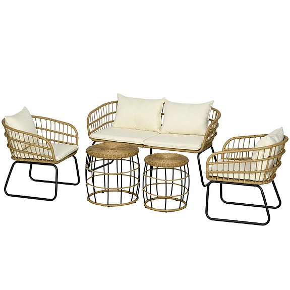 Outsunny Polyrottinki Sohvaryhmä 5-Osainen, Khaki/Beige