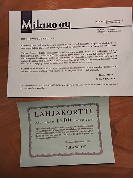 Vanha kortti vuodelta 1961