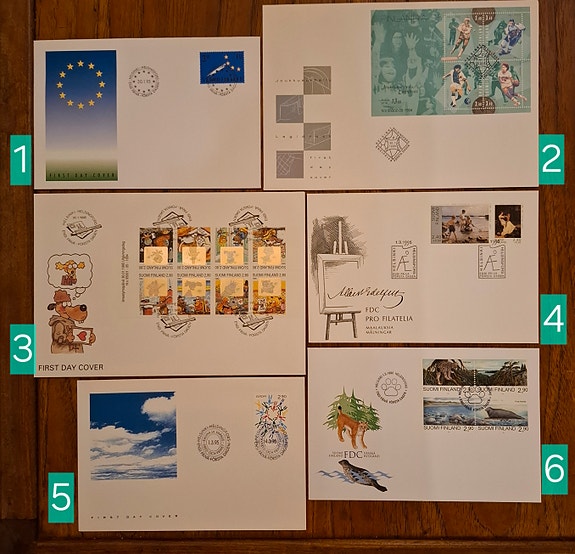 FDC 1995: mm. Suomi EU:hun; Joukkueurheilu; Koiramäki; Uhanalaisia eläimiä