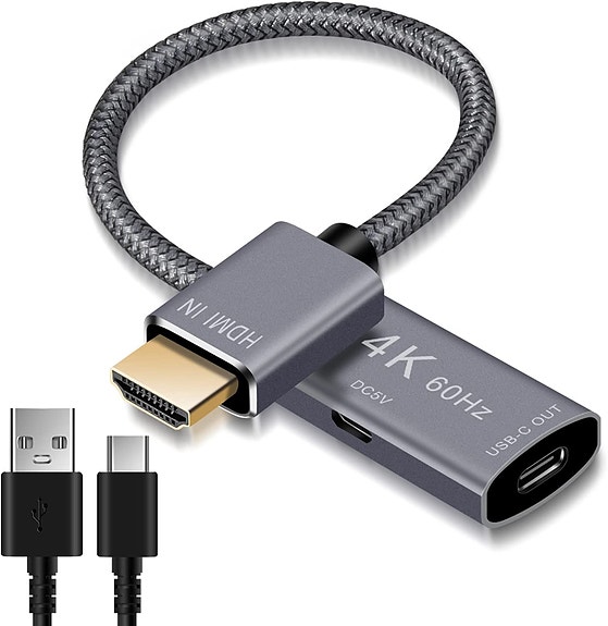 HDMI Uros – USB-C Naaras, USB-C-virransyötöllä, 4K 60Hz Thunderbolt 3