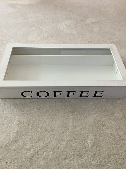 Valkoinen Coffee laatikko, lasikansi