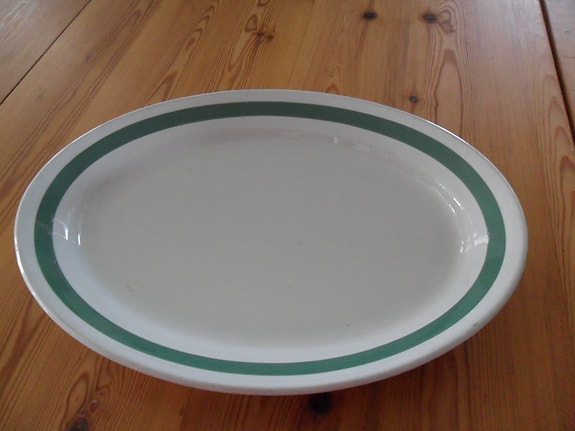 Arabia ovaali vihreä-raita iso paistivati/tarjoiluvati, 43cm x 31cm x 6cm