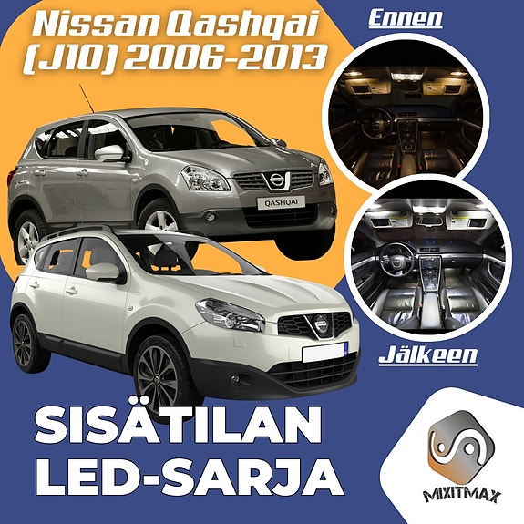 Nissan Qashqai (J10) Sisätilan LED -muutossarja – 14 kpl – Plug & Play