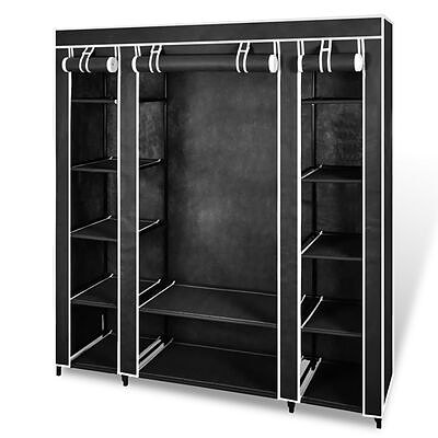 vidaXL Vaatekaappi lokeroilla ja tangoilla kangas 45x150x176 cm musta(sku240495