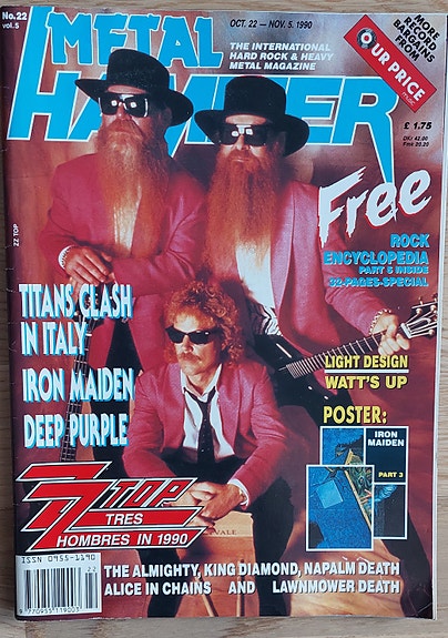 METAL HAMMER 1990 + julisteet (Iron Maiden/Living Colour) + Rock encyclopedia