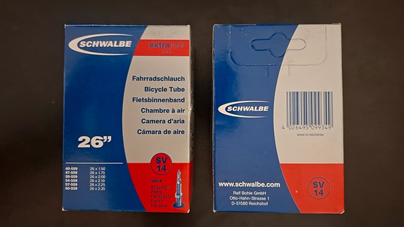 2 pkt Schwalbe SV14, sisärenkaat maastopyöriin