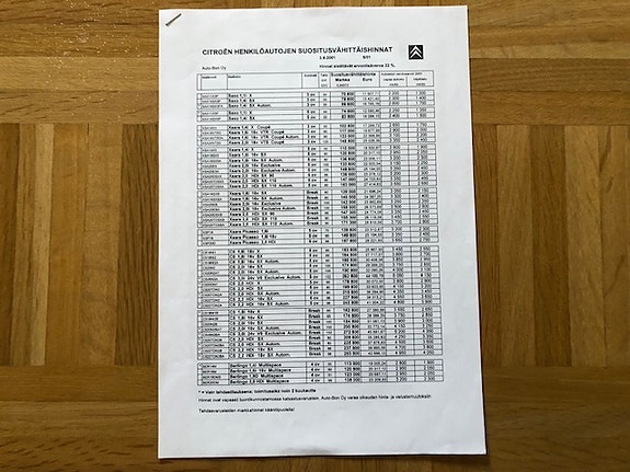 Hinnasto Citroen 2001 / 2002 C5 - Saxo - Xsara - Berlingo - Auto-Bon Oy - esite