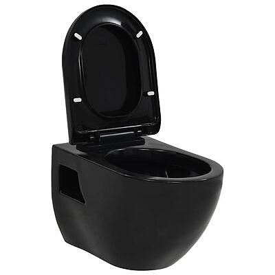 vidaXL Seinään kiinnitettävä WC-istuin keraaminen musta(sku143023