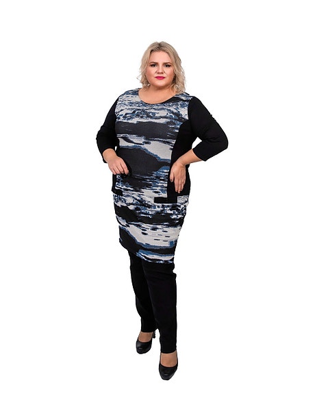 Uusi plus-koon sini-musta tunika mekko koko 46 - ale -70%
