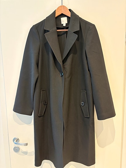 H&M Pitkä Takki Musta Koko 38