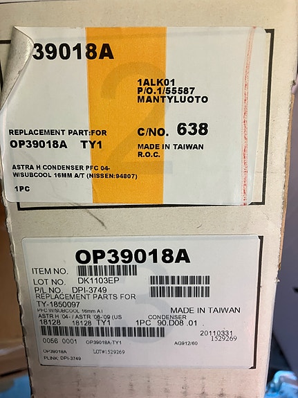 Opel Astra-H/Zafira-B 1.6/1.8 Automatic Ilmastoinnin Lauhdutin 04-