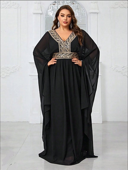Arabian black dress with golden design