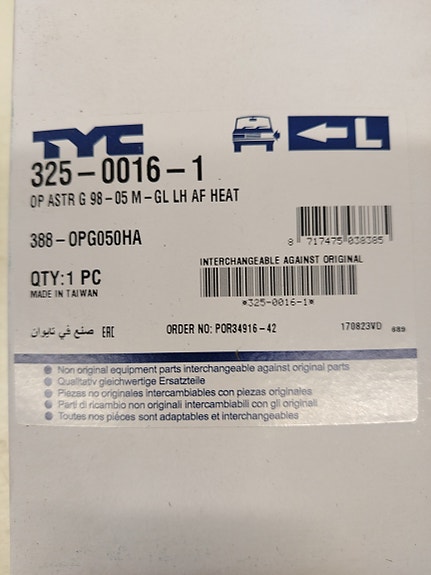 Opel Astra G sivupeilinlasi vasen