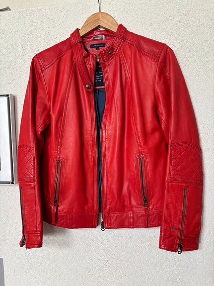 Tommy Hilfiger nahkatakki kirkkaanpunainen lampaannahkaa L