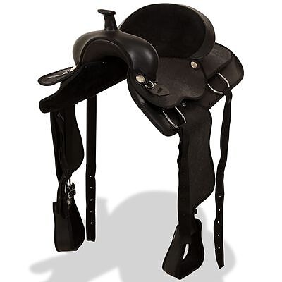 vidaXL Lännensatula, Päitset ja Rintaremmi Aito Nahka 16" Musta(sku91353