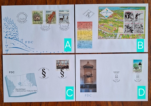 FDC Ahvenanmaa 1991: Nisäkkäitä; Saarikisat; Itsehallinto; Vårdön kirkko