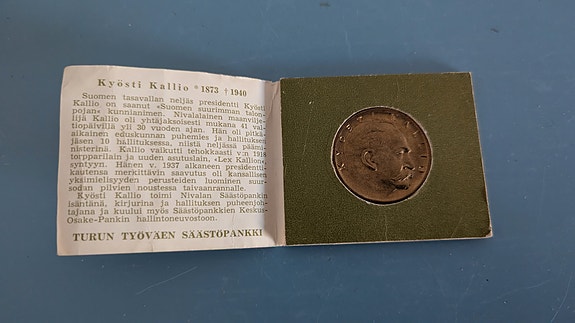 Säästöpankkiviikko 1963 - Kyösti Kallio Mitali (Turun Työväen Säästöpankki)