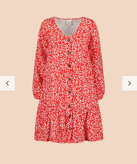 O: Kaiko Ruffle Button Dress, Flora Red, L