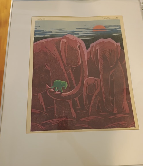 Tuula Moilanen, Elefantit, puupiirros (1988)
